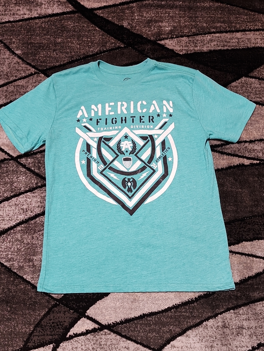 AMERICAN FIGHTER LOST SPRINGS RAISED GRAPHIC TEAL CREWNECK TEE-SHIRT